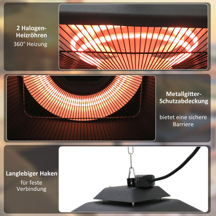 Terrassenstrahler mit Fernbedienung & LED, 2000W, kompakte Größe