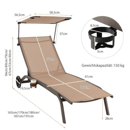 Patio lounger outdoor deck chair with wheels beach lounger made of metal brown