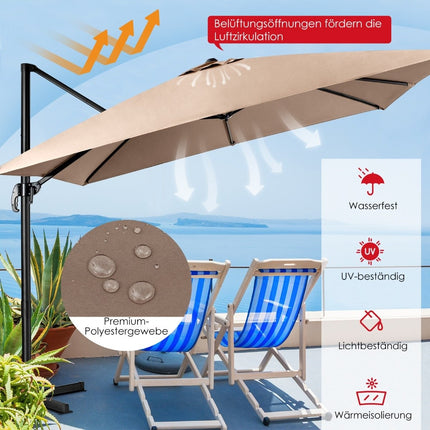Terrassenschirm mit 3 Neigungseinstellungen für Garten, Terrasse, 300 x 300 x 273 cm, Kaffeebraun