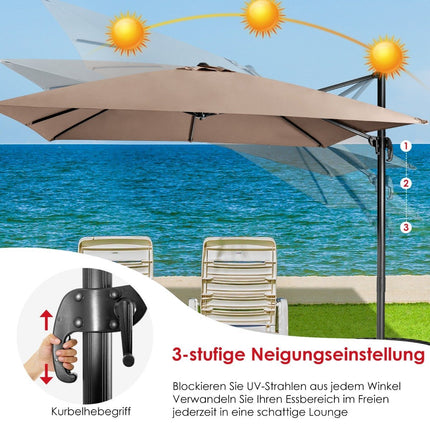 Terrassenschirm mit 3 Neigungseinstellungen für Garten, Terrasse, 300 x 300 x 273 cm, Kaffeebraun