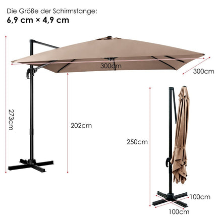 Terrassenschirm mit 3 Neigungseinstellungen für Garten, Terrasse, 300 x 300 x 273 cm, Kaffeebraun