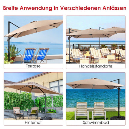 Terrassenschirm mit 3 Neigungseinstellungen für Garten, Terrasse, 300 x 300 x 273 cm, Kaffeebraun
