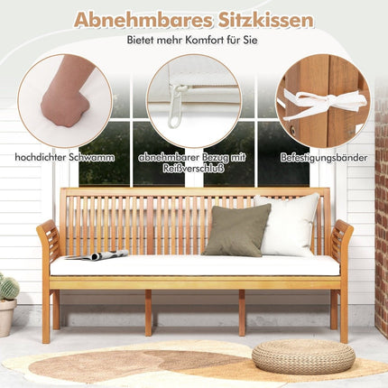 Terrassenbank aus Holz mit weichen Sitzpolstern und ergonomischer Rückenlehne Gartenbank