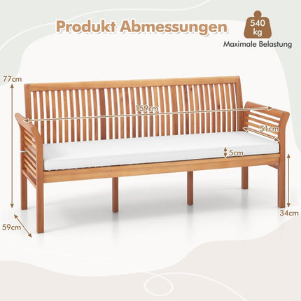 Terrassenbank aus Holz mit weichen Sitzpolstern und ergonomischer Rückenlehne Gartenbank