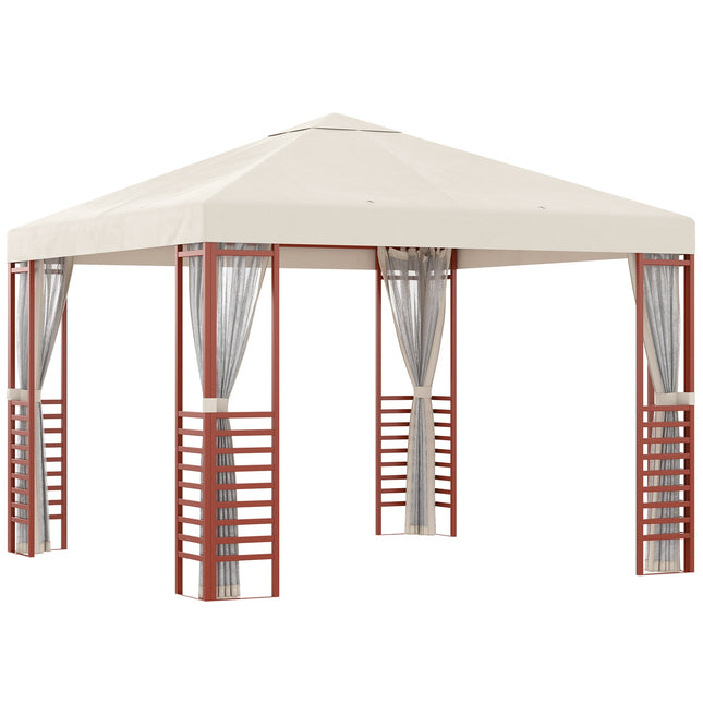 Partyzelt Pavillon 2,96x2,96M für 15 Personen, beige, Stahl & Polyester