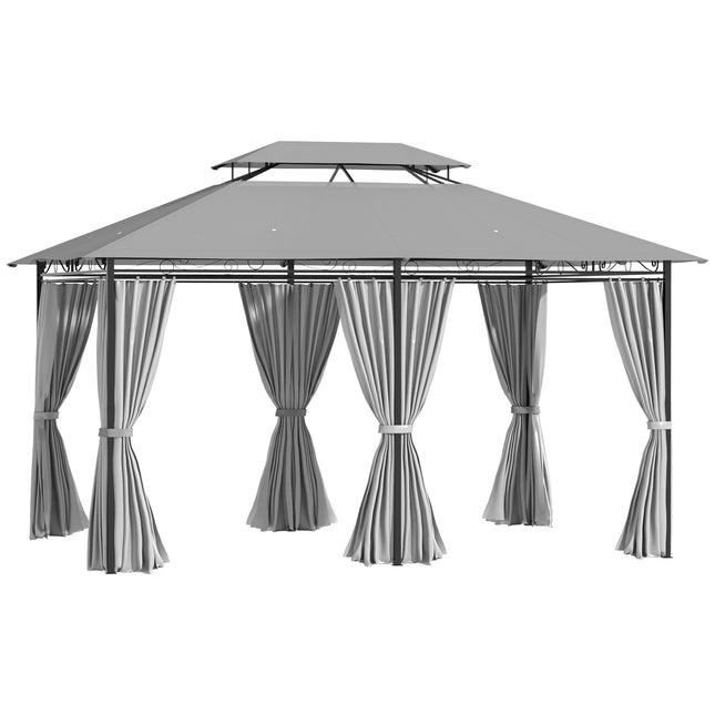 3x4m dunkelgrauer, wasserdichter Gartenpavillon mit 6 Seitenteilen