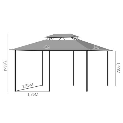 3x4m dunkelgrauer, wasserdichter Gartenpavillon mit 6 Seitenteilen