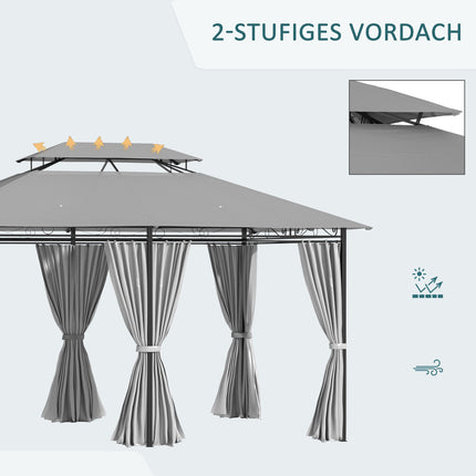 3x4m dunkelgrauer, wasserdichter Gartenpavillon mit 6 Seitenteilen