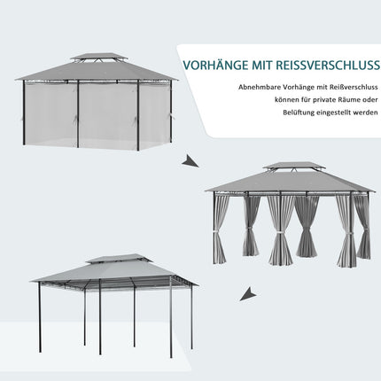 3x4m dunkelgrauer, wasserdichter Gartenpavillon mit 6 Seitenteilen