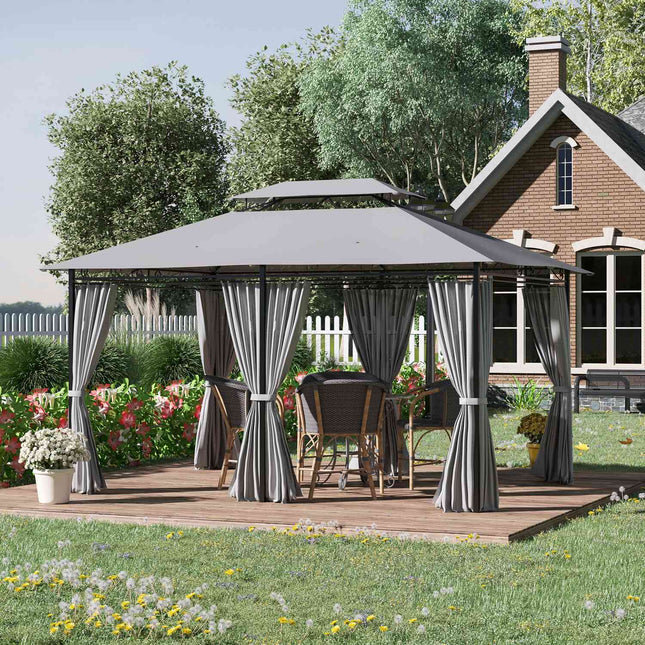 3x4m dunkelgrauer, wasserdichter Gartenpavillon mit 6 Seitenteilen