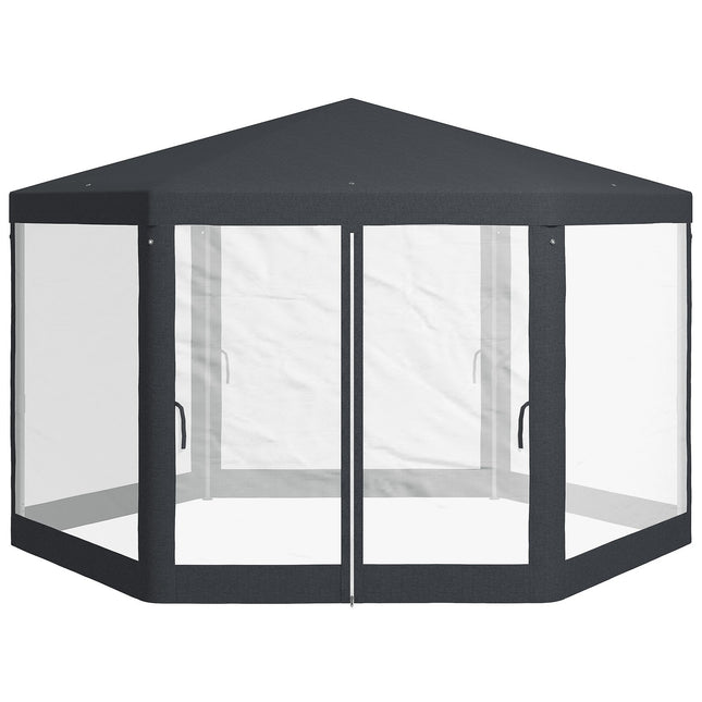 Sechseckiger 4x4m Pavillon, Polyester & Metall, mit Moskitonetz