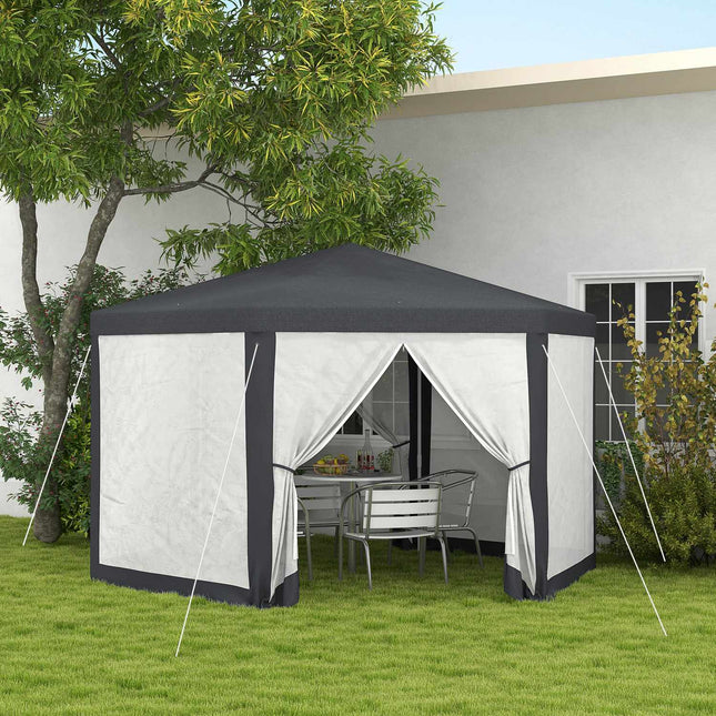 Sechseckiger 4x4m Pavillon, Polyester & Metall, mit Moskitonetz