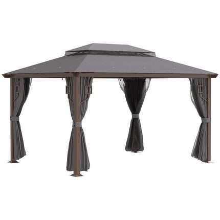 Pavillon de jardin 4 x 3 m, tente de jardin, chapiteau de réception avec 4 panneaux latéraux, 4 moustiquaires, double toit respirant en métal et polyester