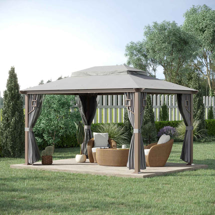 Pavillon de jardin 4 x 3 m, tente de jardin, chapiteau de réception avec 4 panneaux latéraux, 4 moustiquaires, double toit respirant en métal et polyester