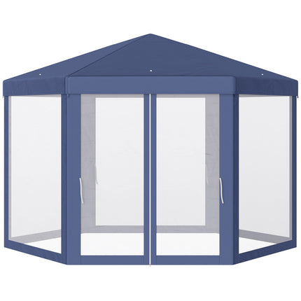 Hexagonal garden pavilion with mosquito net - blue, 195x250x250 cm