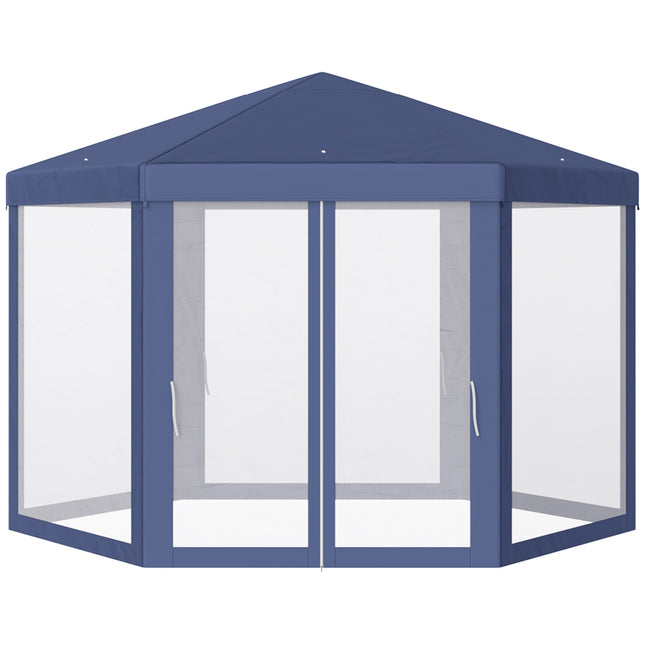 Sechseckiger Gartenpavillon mit Moskitonetz – blau, 195x250x250 cm