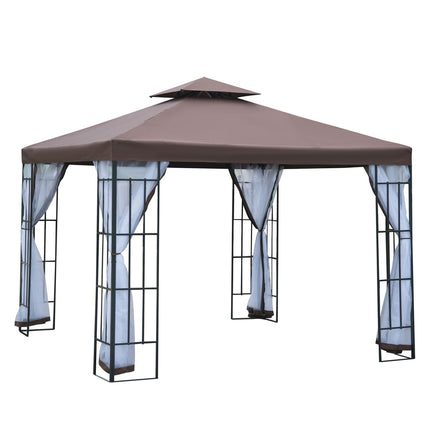 Pavillon de jardin avec moustiquaires et parois latérales, tente de réception à double toit, chapiteau de jardin 2,97 x 2,97 m