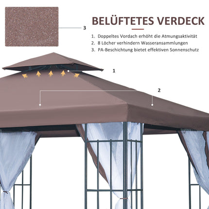 Pavillon de jardin avec moustiquaires et parois latérales, tente de réception à double toit, chapiteau de jardin 2,97 x 2,97 m