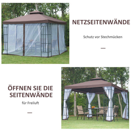 Pavillon de jardin avec moustiquaires et parois latérales, tente de réception à double toit, chapiteau de jardin 2,97 x 2,97 m