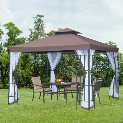 Pavillon de jardin avec moustiquaires et parois latérales, tente de réception à double toit, chapiteau de jardin 2,97 x 2,97 m
