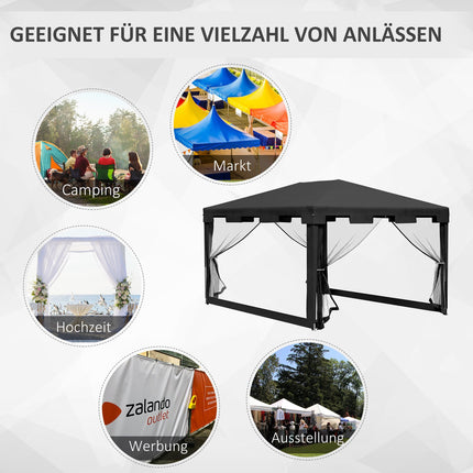 Outdoor-Pavillon-Partyzelt mit Netzseitenwänden, 4x3m, dunkelgrau