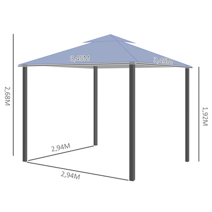 Šedý kovový pavilon, párty stan 3.45x3.45x2.68M, polyester