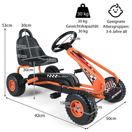 Pedal Go Kart for Kids, Adjustable Seat, Handbrake, 30kg Capacity