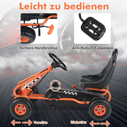 Pedal Go Kart for Kids, Adjustable Seat, Handbrake, 30kg Capacity