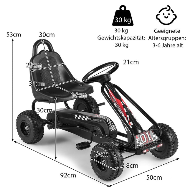 Tret-Gokart für Kinder, verstellbarer Sitz, Handbremse, Schwarz