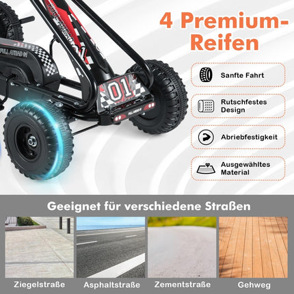 Tret-Gokart für Kinder, verstellbarer Sitz, Handbremse, Schwarz