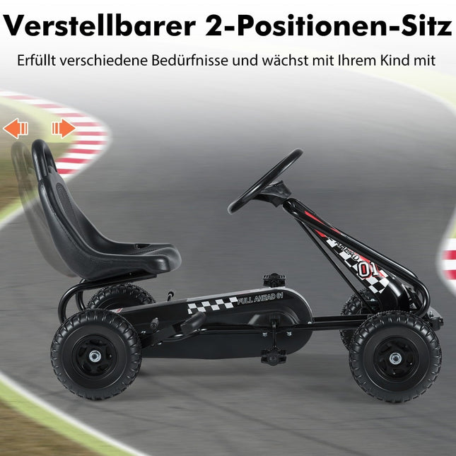 Tret-Gokart für Kinder, verstellbarer Sitz, Handbremse, Schwarz