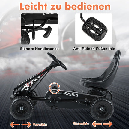 Tret-Gokart für Kinder, verstellbarer Sitz, Handbremse, Schwarz