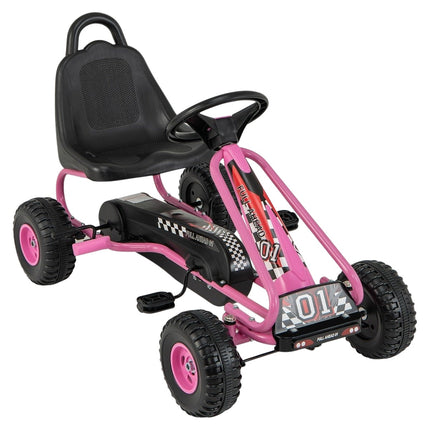 Tret-Gokart für Kinder, verstellbarer Sitz, Handbremse, Pink