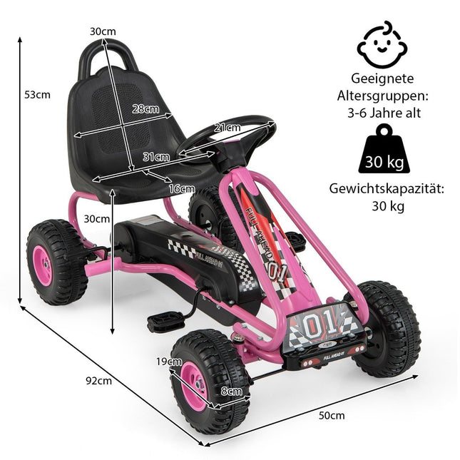 Tret-Gokart für Kinder, verstellbarer Sitz, Handbremse, Pink