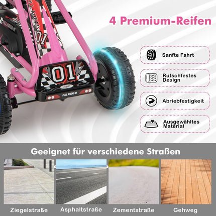 Tret-Gokart für Kinder, verstellbarer Sitz, Handbremse, Pink