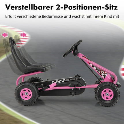 Tret-Gokart für Kinder, verstellbarer Sitz, Handbremse, Pink