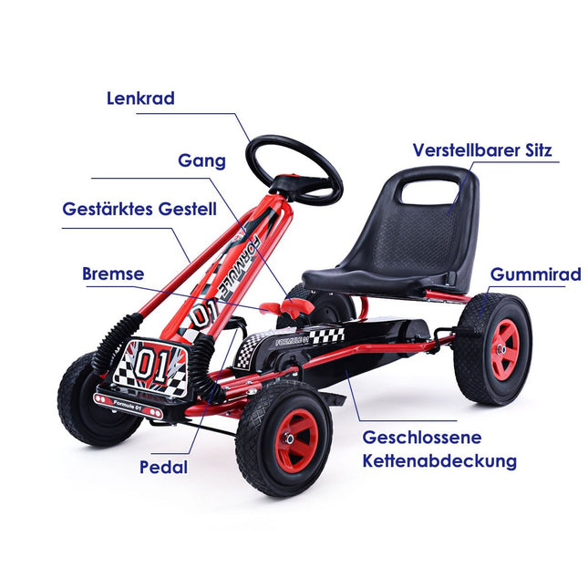 Tret-Gokart für Kinder, verstellbarer Sitz, Rot