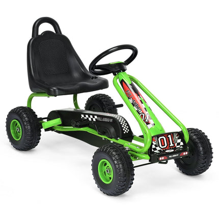 Kart à pédales avec siège réglable, 4 roues, voiture à pédales, 92 x 50 x 53 cm, vert et noir