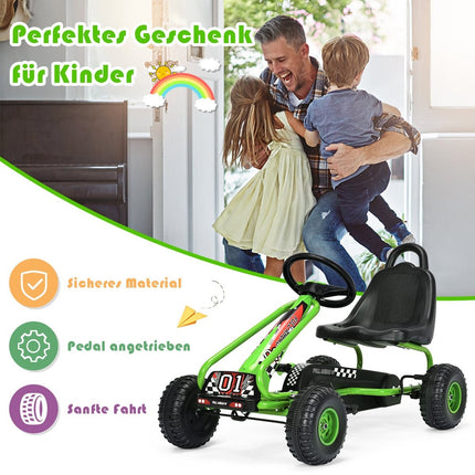 Kart à pédales avec siège réglable, 4 roues, voiture à pédales, 92 x 50 x 53 cm, vert et noir