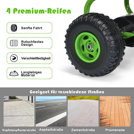 Kart à pédales avec siège réglable, 4 roues, voiture à pédales, 92 x 50 x 53 cm, vert et noir