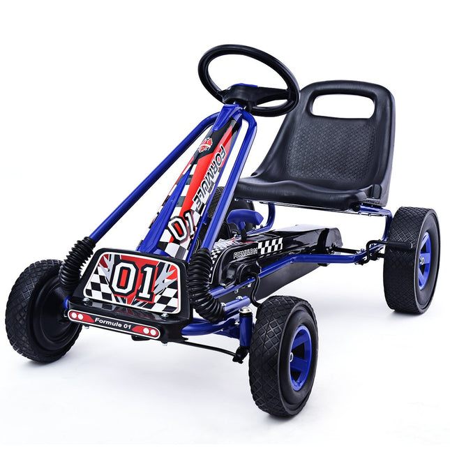 Tret-Gokart Racing Kinderauto Tretfahrzeug Tretauto Gokart Außensitz Blau