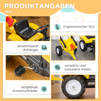Pedal tractor for children, yellow, metal, ages 3+
