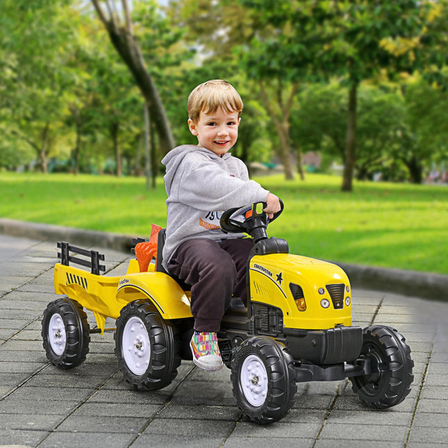 Trettraktor für Kinder, gelb, Metall, ab 3 Jahren