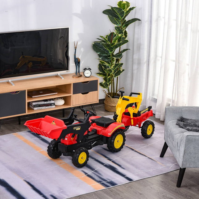 Trettraktor für Kinder mit Anhänger und Frontlader, rot