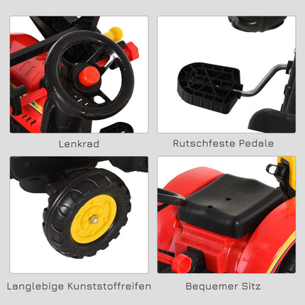 Trettraktor für Kinder mit Anhänger und Frontlader, rot