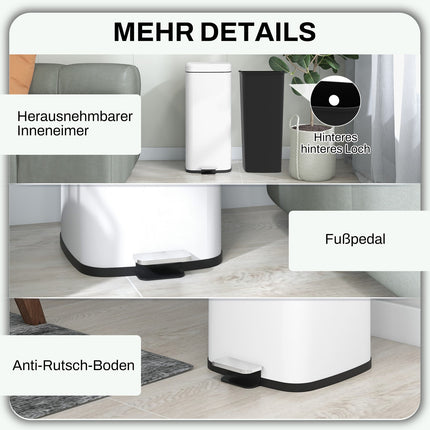 30L Treteimer mit Deckel & Inneneimer - Mülleimer aus Metall