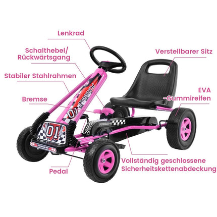 Pedal-Gokart Pedal-Aufsitzauto Kinderauto Tretfahrzeug 98 x 59 x 61cm Rosa