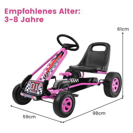 Pedal-Gokart Pedal-Aufsitzauto Kinderauto Tretfahrzeug 98 x 59 x 61cm Rosa