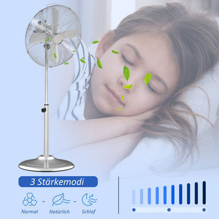 Standventilator - höhenverstellbar, 3 Geschwindigkeiten, silber