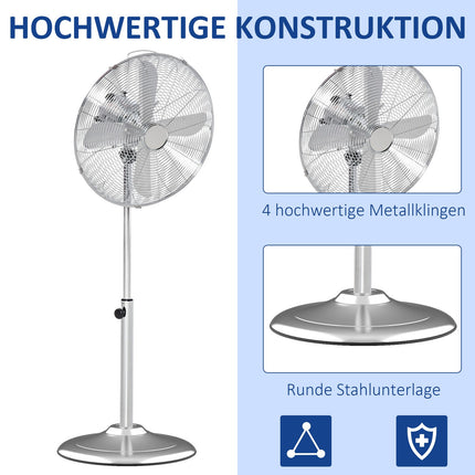 Standventilator - höhenverstellbar, 3 Geschwindigkeiten, silber